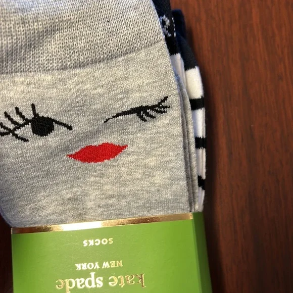 🎊HP 3 Pairs KATE SPADE Gray Black WINK Polka Dot Striped Trouser Crew Socks NIP - Picture 9 of 13